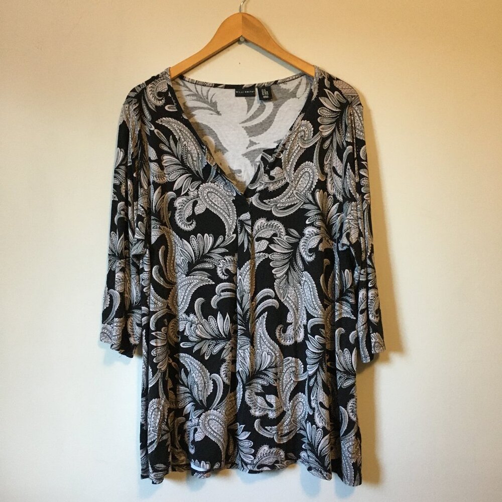 Willi Smith Paisley Filigree Rayon Tunic Top Plus Size 2X